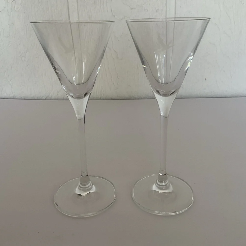 Pair of Authentic Grey Goose Etched Martini Glasses (Set of 2)